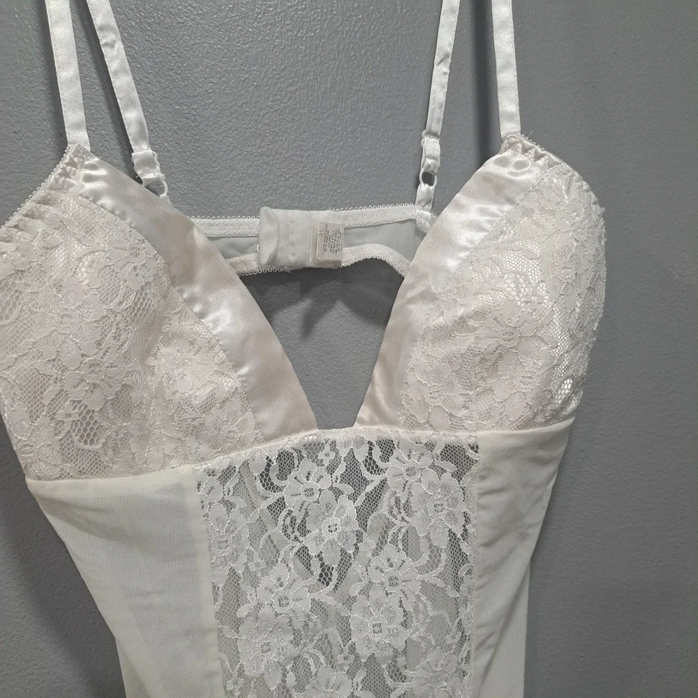 Fredericks of Hollywood M White Lace Mesh Chemise Slip‎ Lingerie Coquette Boho